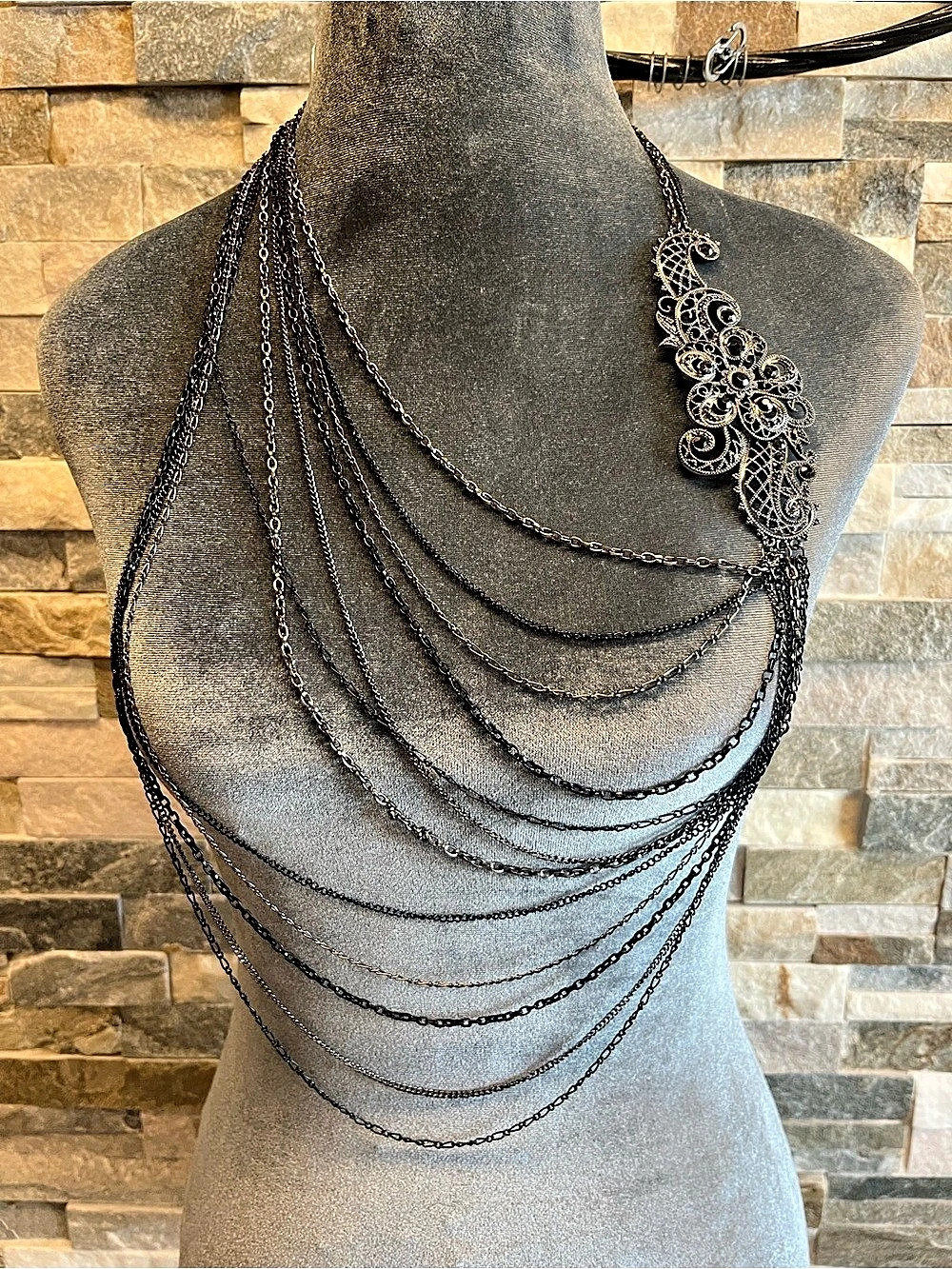 Layered Statement Necklace in Black